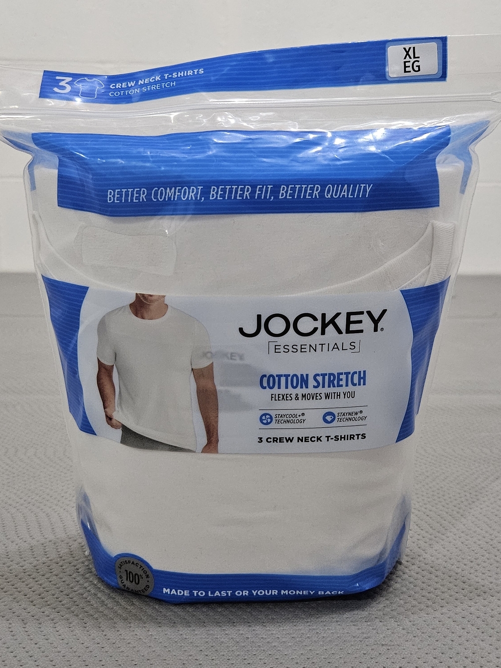 Jockey White Cotton Stretch T-Shirt (Blue Packaging) Size XL